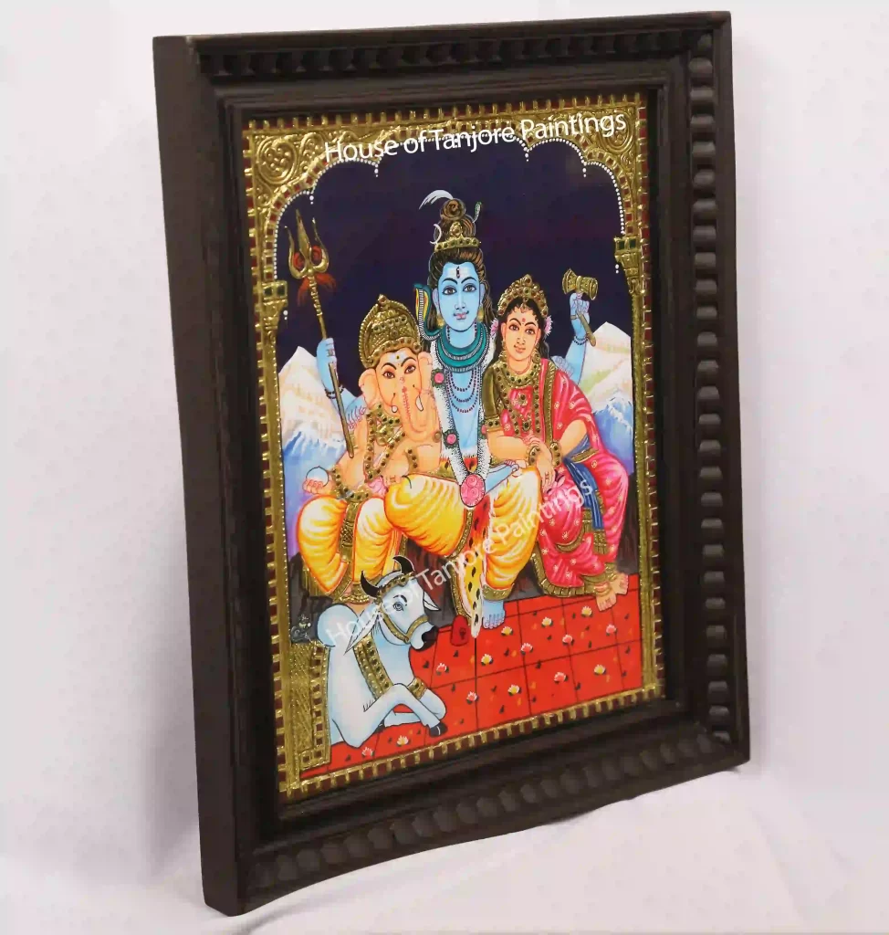 Shiva Parvathi Ganesha Tanjore Painting