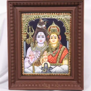 Shiva Parvathi Ganesha Tanjore Painting