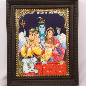 Shiva Parvathi Ganesha Tanjore Painting