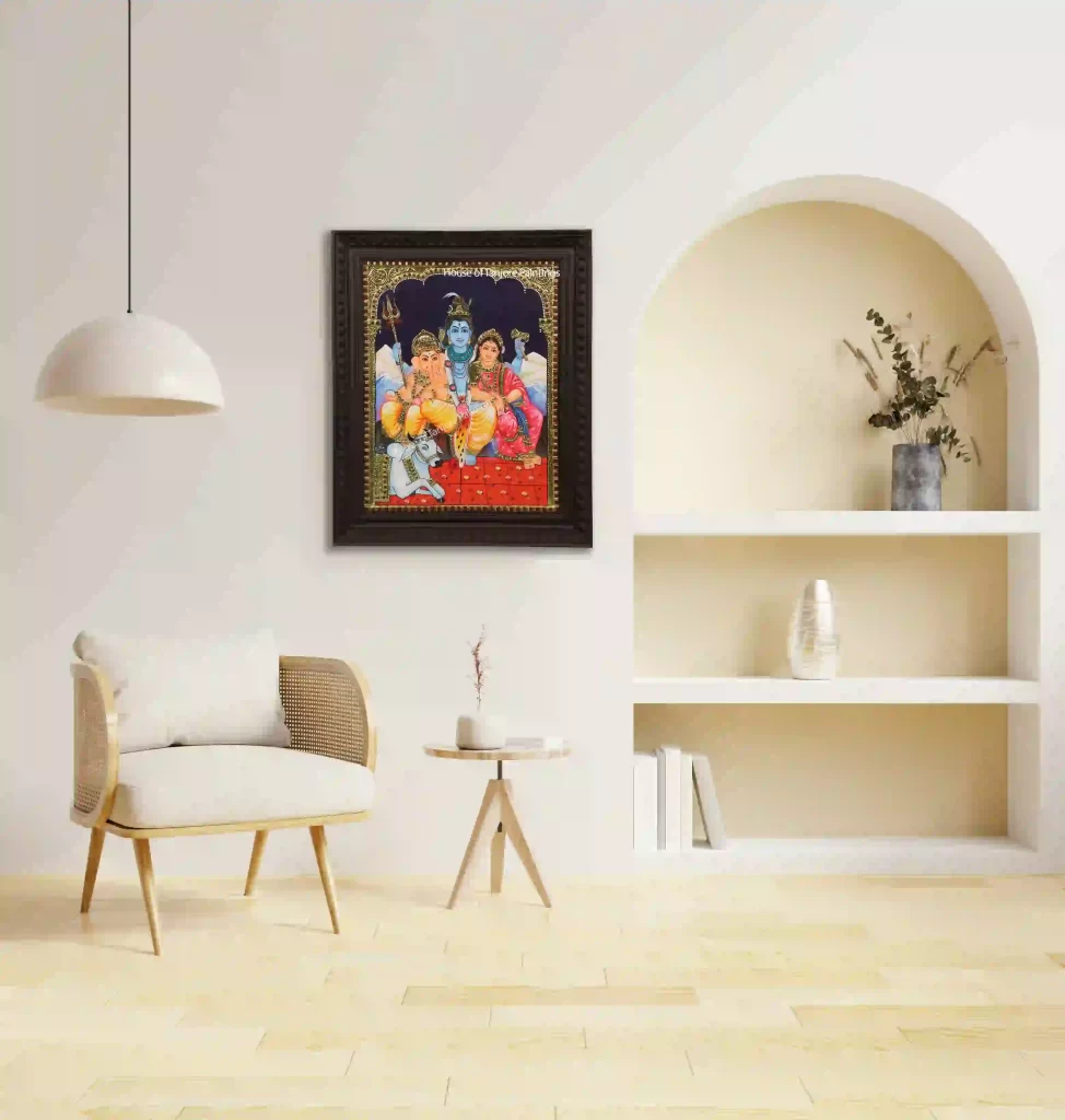 Shiva Parvathi Ganesha Tanjore Painting